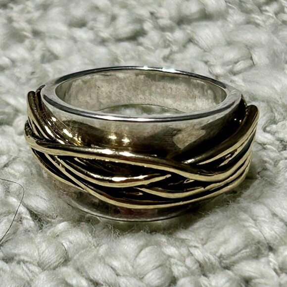 Premier Designs Silver and Gold Wide Band Wire Look Ring, Size 8 - Picture 3 of 4